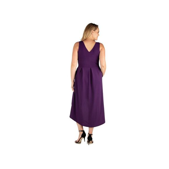 24SEVEN Womens Purple Pullover Unlined Sleeveless Tea-Length Hi-Lo Dress Plus 1X - Picture 2 of 3